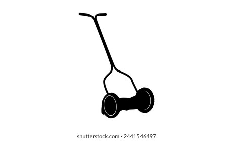 Manual Walk Behind Reel Lawn Mower, black isolated silhouette