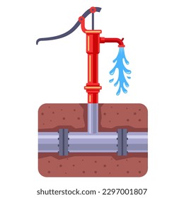 manual water pump for supplying water in the countryside. flat vector illustration.