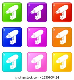 Manual welding torch icons set 9 color collection isolated on white for any design