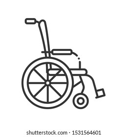 Manual wheelchair line black icon. Medical equipment for people with disabilities and help after injury. Sign for web page, mobile app, button, logo. Vector isolated button. Editable stroke.