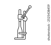 Manual wine bottle corking machine flat line icon editable stroke vector clipart