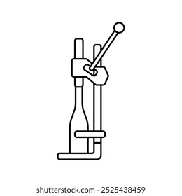 Manual garrafa de vinho máquina corking ícone de linha plana editável traço vetor clipart