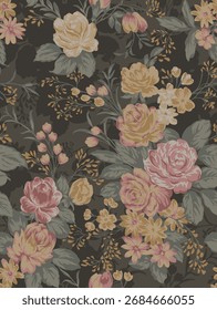 Vector creado manualmente con hermoso ramo de flores de rosa patrón de Imagen