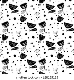 Manually drawn floral seamless pattern. Fashion graphic background design. Modern stylish texture. Monochrome template for prints, textiles, wrapping, wallpaper, website Vector illustration