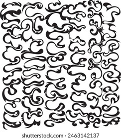 Manually generated curvy paths forming ornate, contorted abstract, monochrome pattern