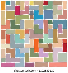 Manually generated rough rectangular shapes forming strict grid like modern pattern in vivid color