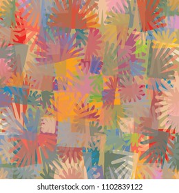 Manually generated rough scribbled  shapes forming random rotated, overlapping modern pattern in vibrant color