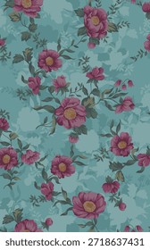 design têxtil manual com belas flores padrão imagem