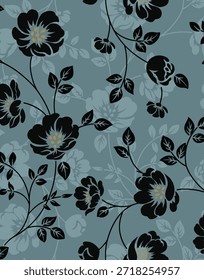 design têxtil manual com bela silhueta flores padrão imagem
