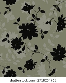 design têxtil manual com bela silhueta flores padrão imagem