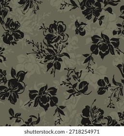 design têxtil manual com bela silhueta flores padrão imagem