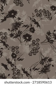design têxtil manual com bela silhueta flores padrão imagem