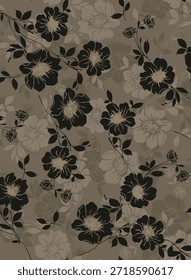 design têxtil manual com bela silhueta flores padrão imagem