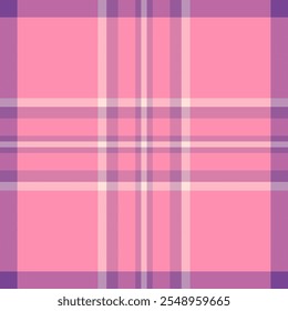 Manufacture fabric check tartan, small pattern background seamless. Thin plaid textile texture vector in pink and red colors palette.