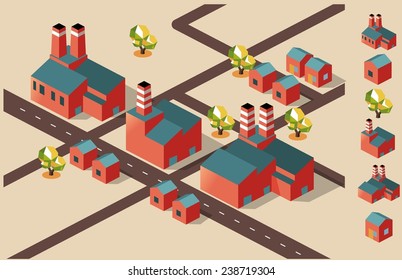 Manufacture factory area. isometric vector