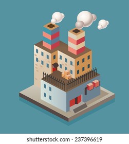 Manufacture Factory building. isometric vector illustration