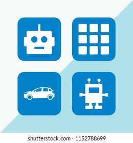 manufacture icon. 4 manufacture set with robot, grid and automobile vector icons for web and mobile app