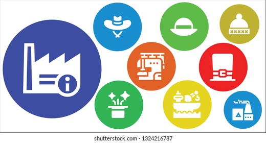 manufacture icon set. 9 filled manufacture icons.  Simple modern icons about  - Factory, Hat, Sewing machine