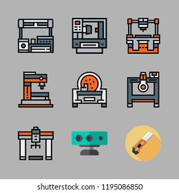 manufacture icon set. vector set about cutter, sensor and industrial robot icons set.