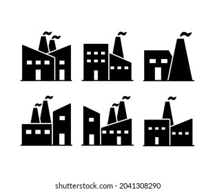 Manufacture industrial factory collection black vector square set of icons or silhouette line logo isolated on white vector background symbol illustration