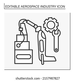  Manufacture Line Icon. Engineering And Manufacturing Of Aircrafting. Aerospace Industry Concept. Isolated Vector Illustration. Editable Stroke