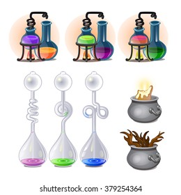 The manufacture of magical potions. Vector.