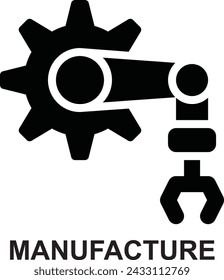 Herstellung, Herstellung, Engineering, Produktion, Maschine, Motor massiv oder Glyph Stil Icon Set oder Icon Pack mit Grundlizenz für Web Mobile App Präsentationsdruck