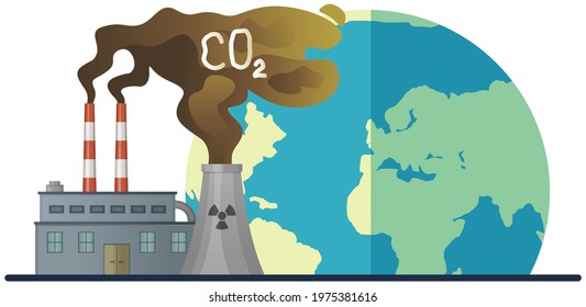 Manufacture pollutes air and atmosphere. Release of radioactive waste into environment. Plant emits harmful substances, smoke and smog from pipes. Planet contaminated with radioactive waste