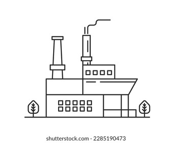 Manufacture production factory. Industrial building plant, warehouse vector outline illustration