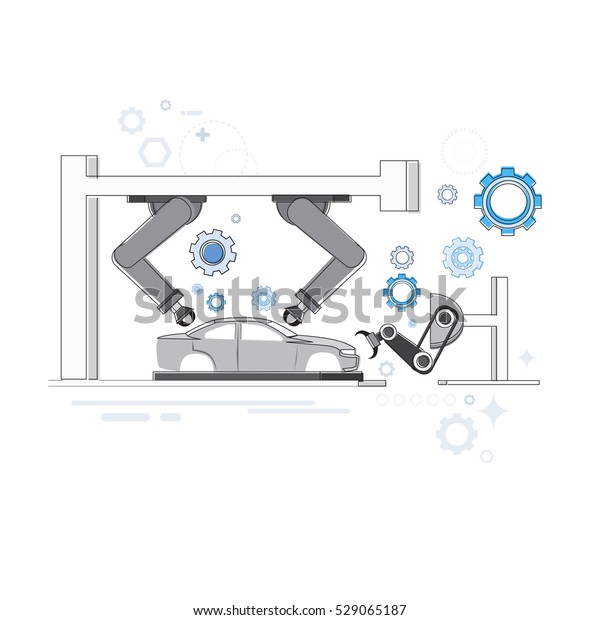 Manufacture Robots Industrial Automation\
Production Web Banner Vector\
Illustration