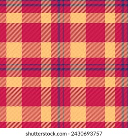 Manufacture texture textile pattern, bold background seamless check. Decorative vector plaid fabric tartan in red and orange color.