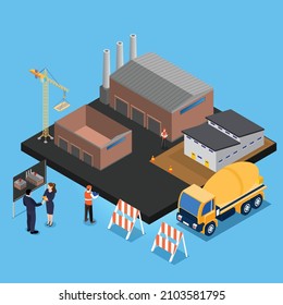 Manufacture And Warehouse Development Isometric 3d Vector Concept For Banner, Website, Illustration, Landing Page, Flyer, Etc.
