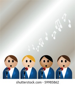 Manufactured boy band singing with copy space