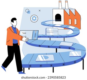 Manufacturer model. Vector illustration. The company invests in research and development to drive product innovation Construction techniques are continually evolving in manufacturing industry