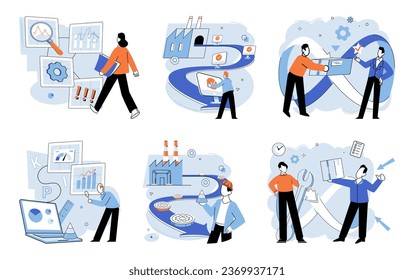 Manufacturer model. Vector illustration. Developing comprehensive strategy is critical for maximizing productivity The company strives to improve its manufacturing processes to stay competitive