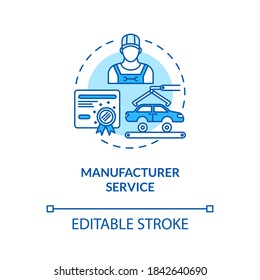 Manufacturer service concept icon. Certified auto technician. Vehicle maintenance service performing idea thin line illustration. Vector isolated outline RGB color drawing. Editable stroke