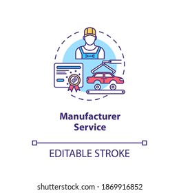 Manufacturer service concept icon. Licensed car repairer. Vehicle maintenance service performing idea thin line illustration. Vector isolated outline RGB color drawing. Editable stroke