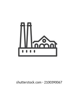 Manufacturing Building Line Icon. Linear Style Sign For Mobile Concept And Web Design. Factory Building Outline Vector Icon. Symbol, Logo Illustration. Vector Graphics