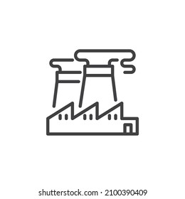 Manufacturing Building Line Icon. Linear Style Sign For Mobile Concept And Web Design. Factory Building Outline Vector Icon. Symbol, Logo Illustration. Vector Graphics