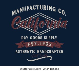 Manufacturing Co. Dry Goods Supply typography retro college varsity slogan print with grunge effect for graphic tee t shirt or sweatshirt -