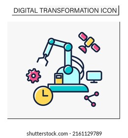 Manufacturing color icon. Industry 3.0. Mechanization manufacture. Smart technologies, big data. Digital transformation concept.Isolated vector illustration