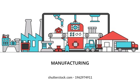 Concepto de fabricación, diseño de línea plana ilustración vectorial, para diseño gráfico y web