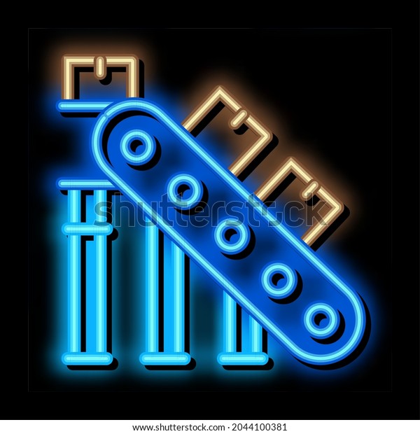 manufacturing conveyor belt neon light sign\
vector. Glowing bright icon manufacturing conveyor belt sign.\
transparent symbol\
illustration
