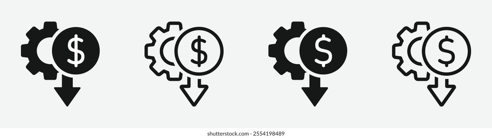 Manufacturing cost reduction vector icon set