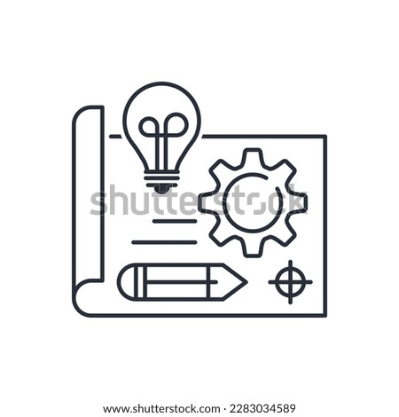Manufacturing engineering . Development of advanced engineering.  Vector linear icon illustration isolated on white background.