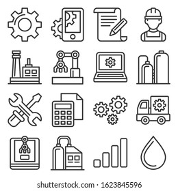 Manufacturing and Engineering Icons Set. Line Style Vector