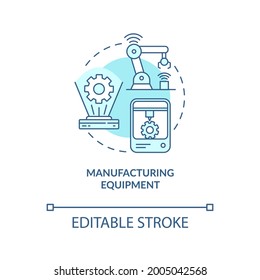 Manufacturing Equipment Concept Icon. Digital Twin Application By Industry. Modern Equipment Abstract Idea Thin Line Illustration. Vector Isolated Outline Color Drawing. Editable Stroke