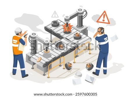Manufacturing Error Without IoT System Production Line Failure and Worker Stress in Smart Factory Isometric Isolated