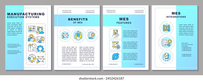 Manufacturing execution systems brochure template. Leaflet design with linear icons. Editable 4 vector layouts for presentation, annual reports. Arial-Black, Myriad Pro-Regular fonts used