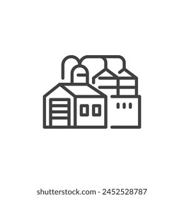 Manufacturing Facility line icon. linear style sign for mobile concept and web design. Industrial warehouse and silos outline vector icon. Symbol, logo illustration. Vector graphics